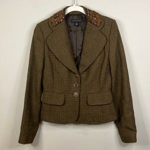 Banana Republic wool houndstooth blazer with jeweled collar